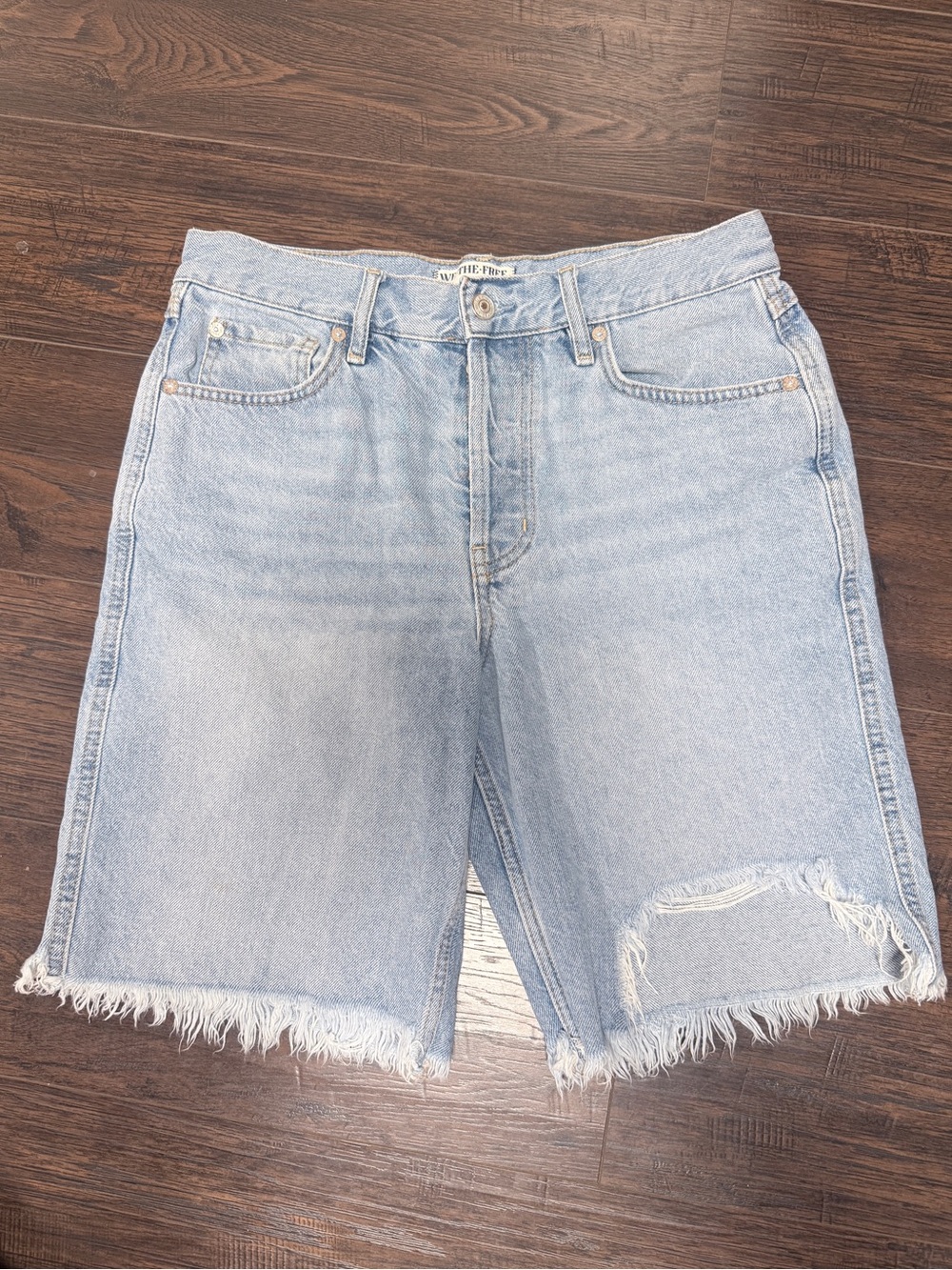 Free People Light Blue Distressed Denim Cutoff Shorts